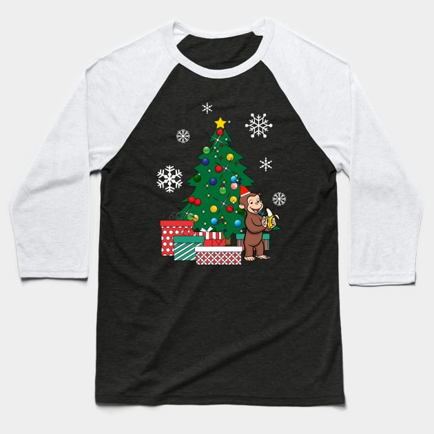 Curious George Around The Christmas Tree Baseball T-Shirt by Nova5